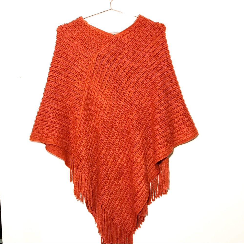 Knitted Orange Poncho